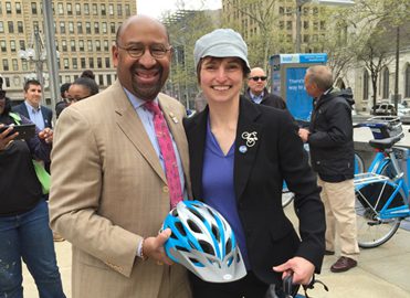 Alison Cohen of Bicycle Transit Systems with former Philadelphia Mayor Michael Nutter.