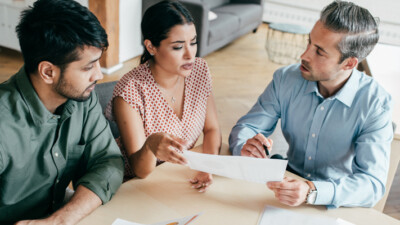 A couple reviewing documents.