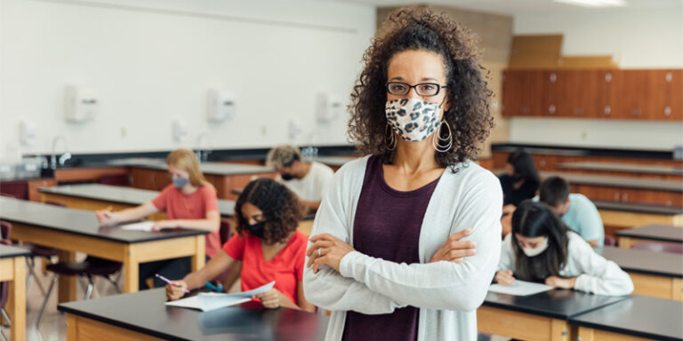 A teacher in her classroom.