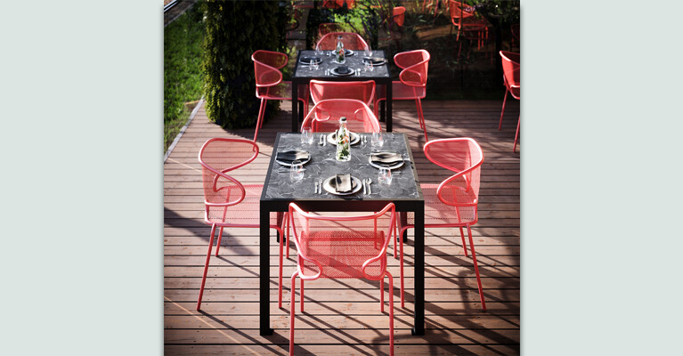Outdoor dining tables.