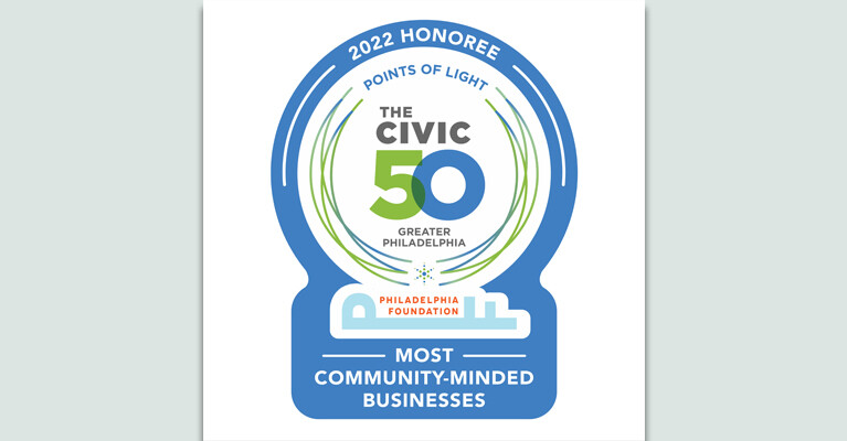 A 2022 Honoree award for the Great Philadelphia Civic 50's Most Community-Minded Business.