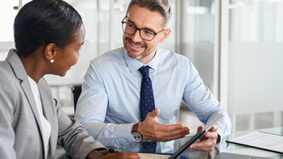 A business owner working with their banker.