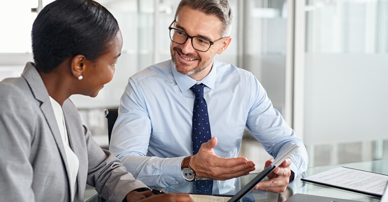 A business owner working with their banker.