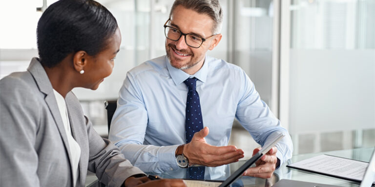 A business owner working with their banker.