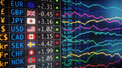 A screen showing currency exchange rates.