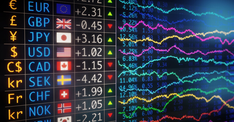 A screen showing currency exchange rates.