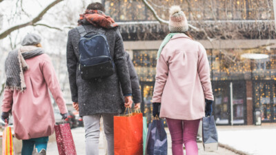 A family doing holiday shopping.