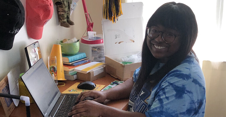 A WSFS Intern using the computer.