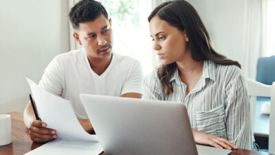 A couple reviewing their finances.