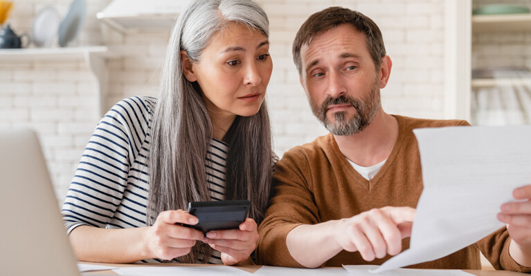 A couple discussing their finances.