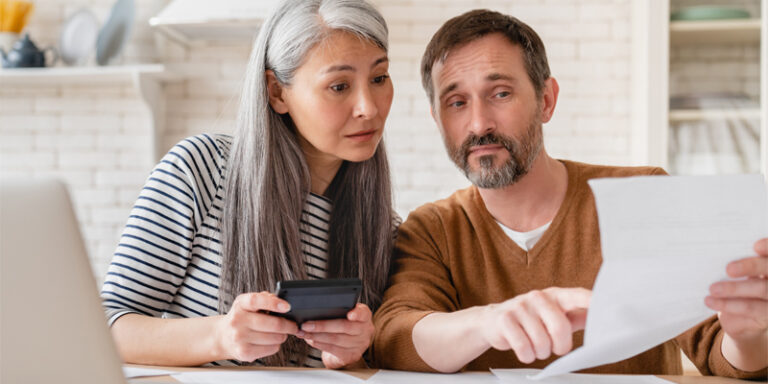 A couple discussing their finances.