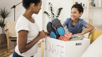 A parent teaching their child about giving.