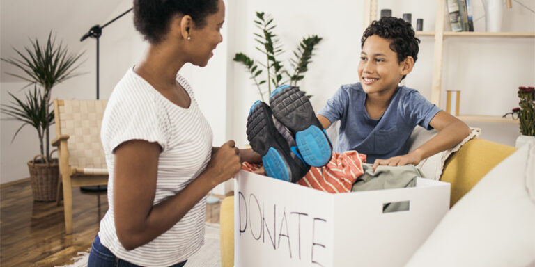 A parent teaching their child about giving.
