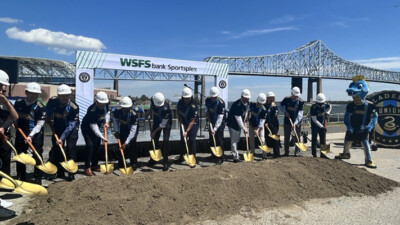 A crew participating in a groundbreaking ceremony at the WSFS Bank Sportsplex.