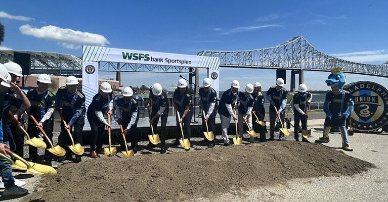 A crew participating in a groundbreaking ceremony at the WSFS Bank Sportsplex.