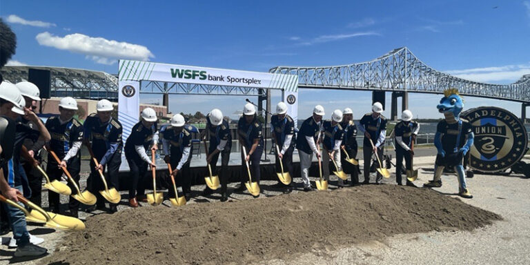A crew participating in a groundbreaking ceremony at the WSFS Bank Sportsplex.