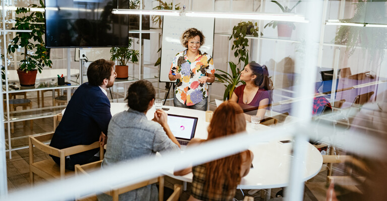 Employees of a Small Business discussing finances.