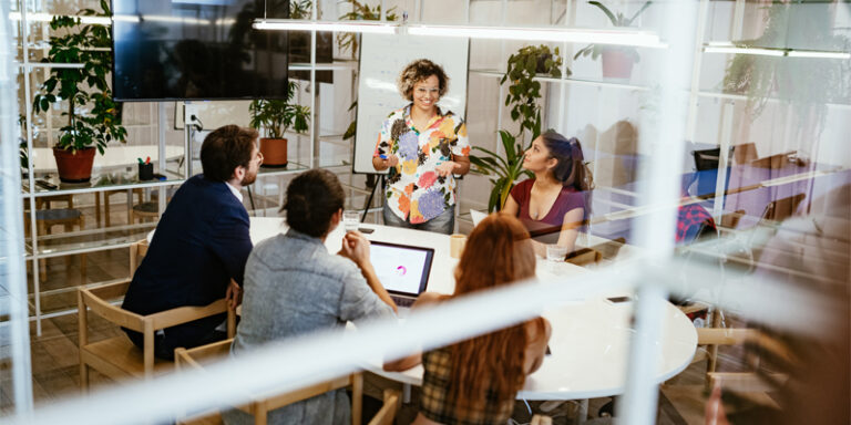Employees of a Small Business discussing finances.