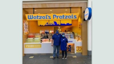 A Wetzel Pretzels stand.