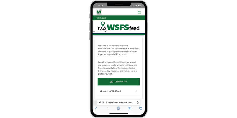 WSFS Bank Text Notification Service – myWSFSfeed