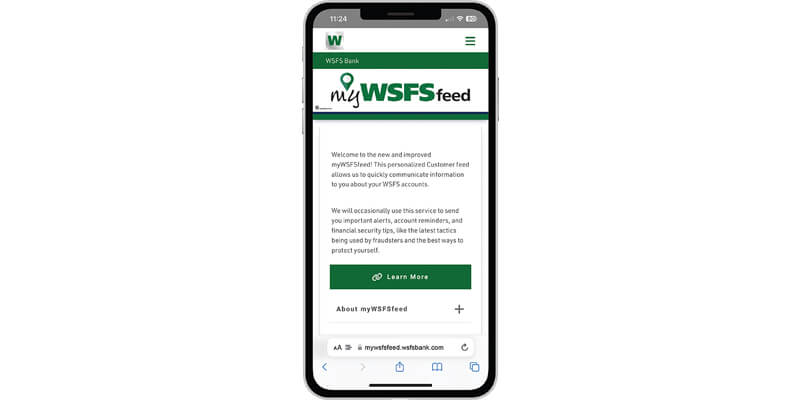 WSFS Bank Text Notification Service – myWSFSfeed