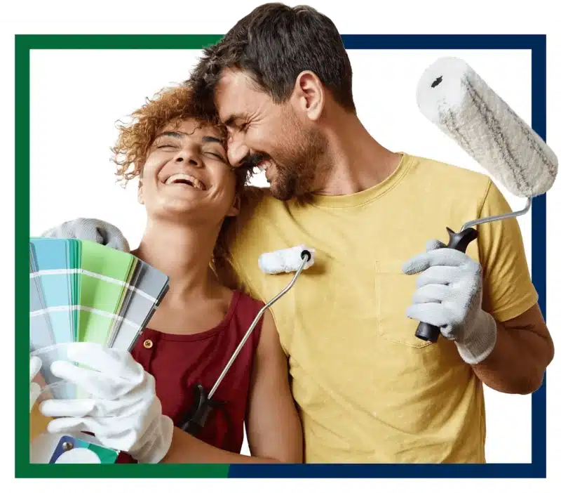 A man and a woman with painting supplies.