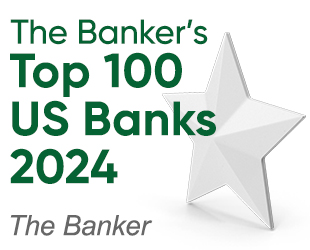 Award logo for Top 100 US Banks 2024 by The Banker