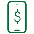 Icon of cell phone with $ on screen.