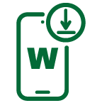 Icon of a mobile phone with the WSFS Mobile Banking App being downloaded on it.