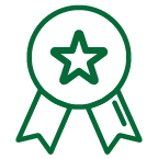 Icon of an award ribbon with a star on it.