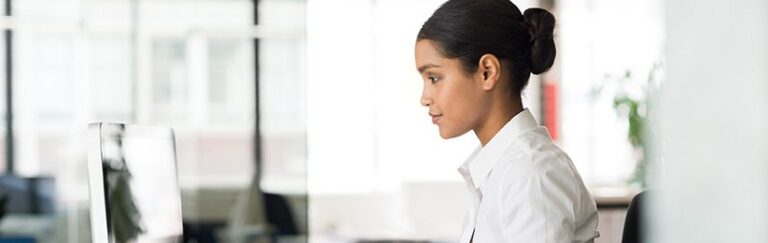 Woman using computer.