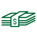 Icon of a stack of dollar bills with a band around them.