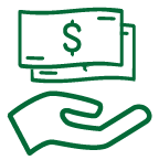 Icon of a hand holding dollar bills.
