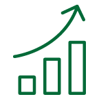Icon of a bar graph trending upward with a rounded arrow.