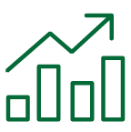 Icon of a bar graph trending upward with a jagged arrow.