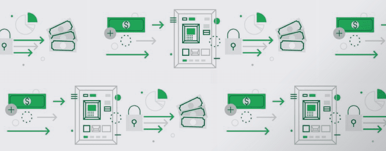 Instructional image showing workings of ATM.