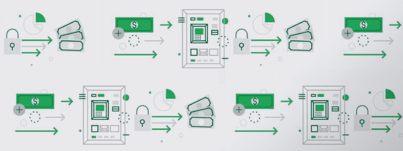 Instructional image showing workings of ATM.