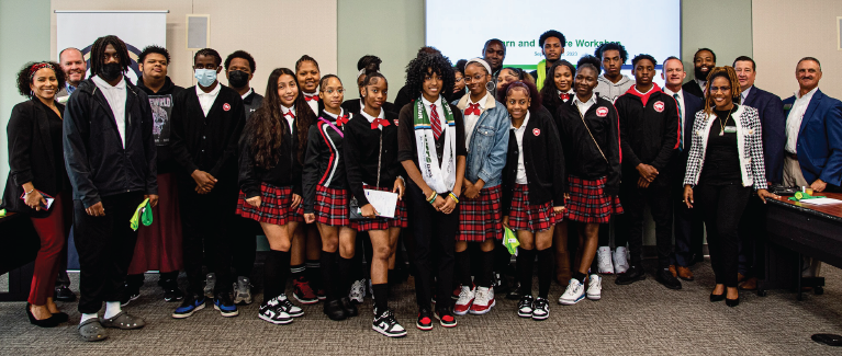 Students from Chester Charter Scholars Academy attend a Learn & Explore Workshop at WSFS in collaboration with the Philadelphia Union Foundation’s iAM Project.