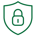 Icon of a shield with a lock symbol on it.