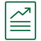 Icon of a document with an upward trending arrow on it.