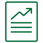 Icon of a document with an upward trending arrow on it.