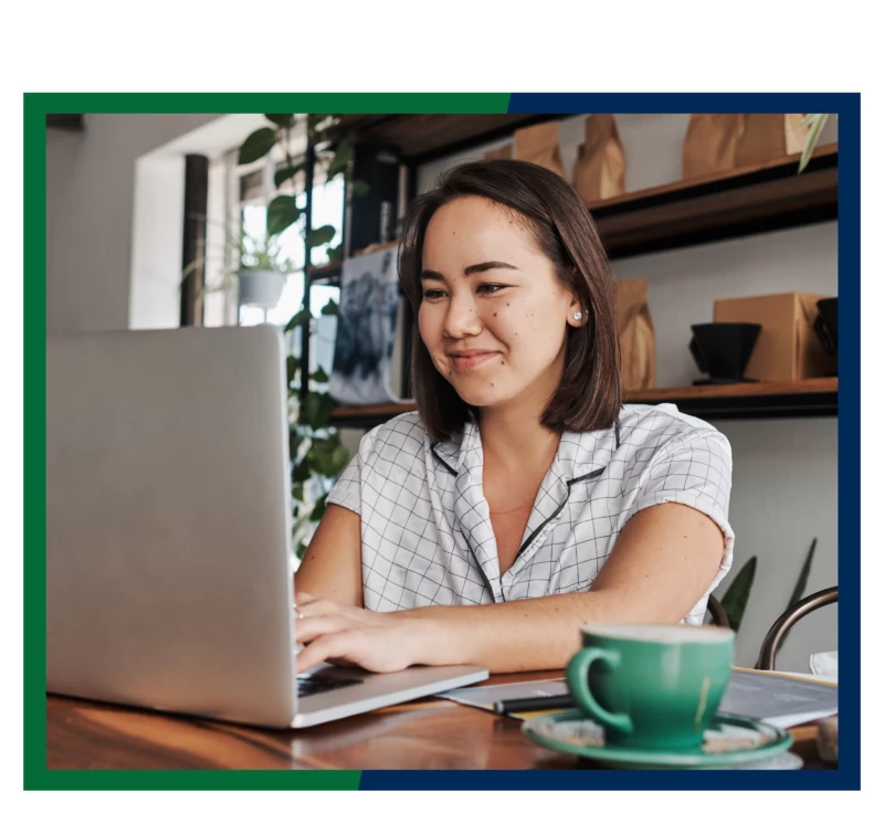 A woman using her laptop.