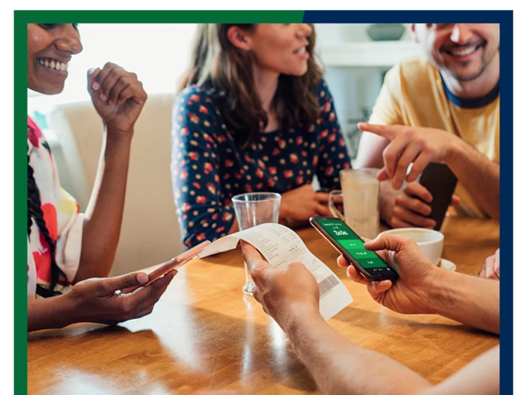 A group of friends using Zelle to transfer cash.